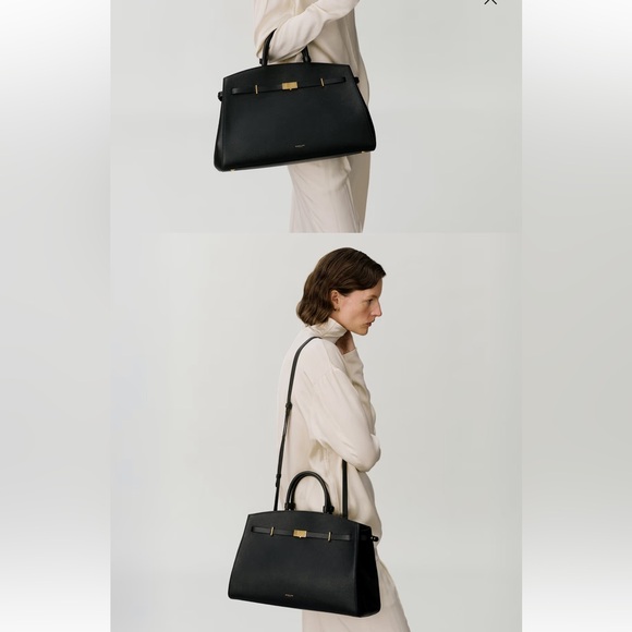AUTHENTIC full size DeMellier Black Leather Top-Handle Tote with Gold Accents - Picture 2 of 16